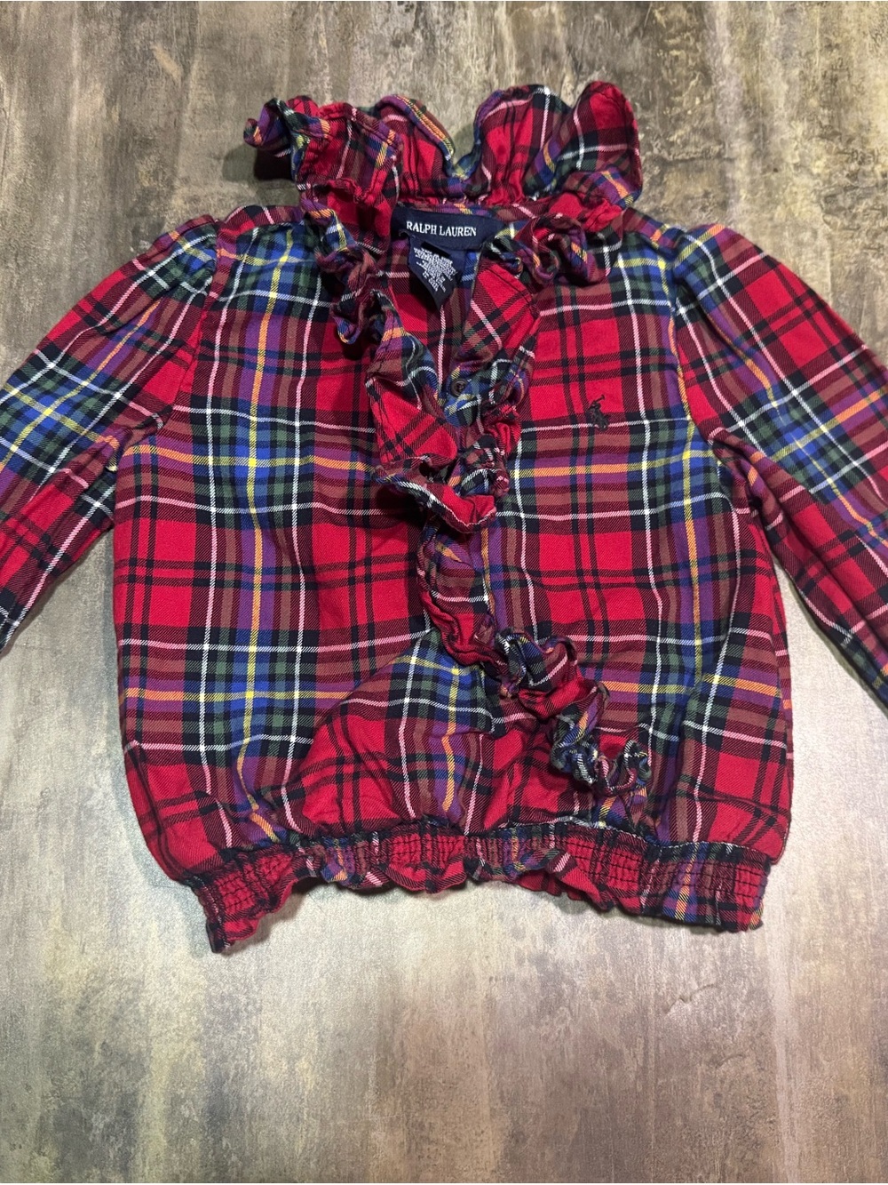 Ralph Lauren Red Plaid Ruffle-Front Kids Top